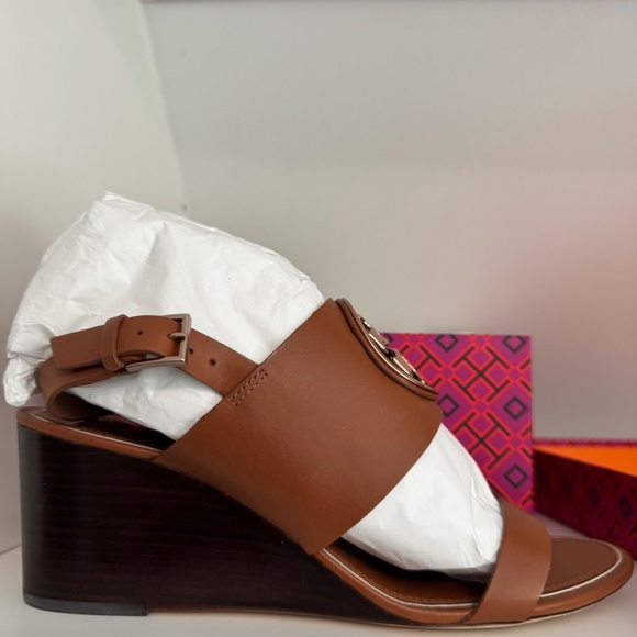 Tory Burch Metal Miller Double Strap Wedge Sandals. Brand New in Box with Bag - Picture 3 of 5